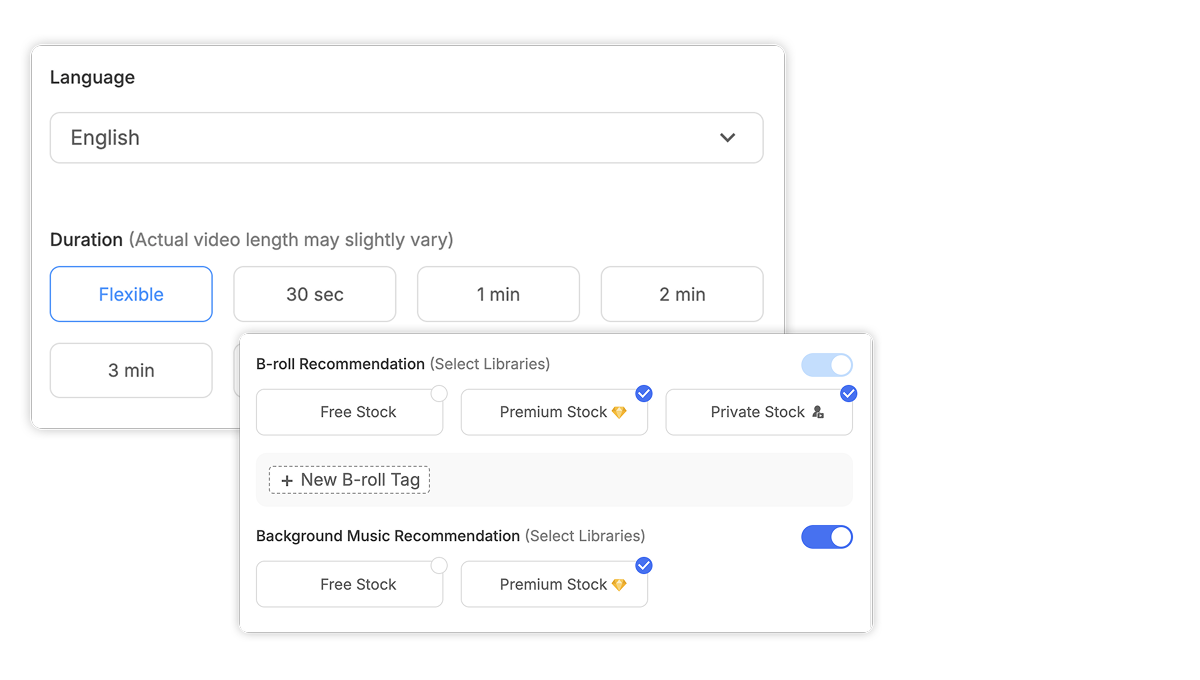 Customize your video project in Visla’s automatic video editor by choosing voice, layout, and visuals.